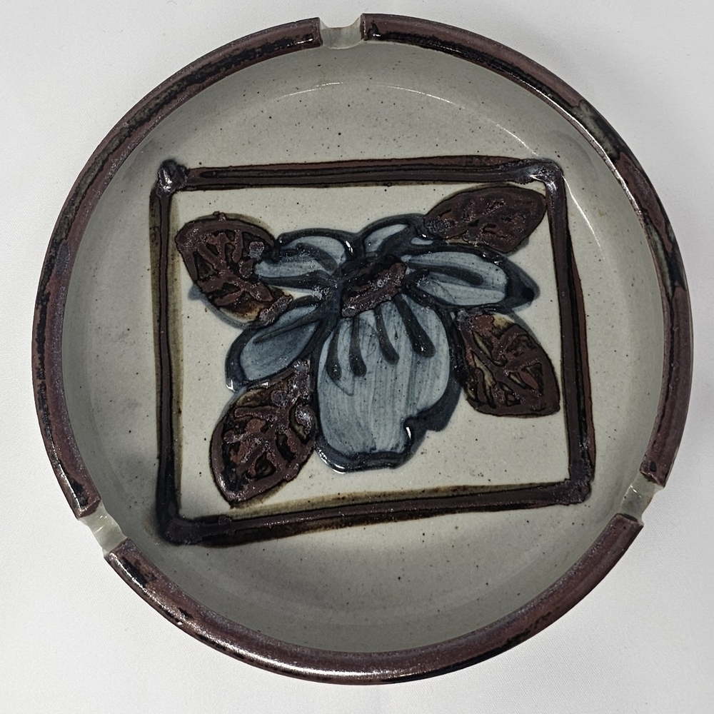 Vintage Hand Crafted Otagiri Original Speckled Stoneware Pottery Floral Ashtray